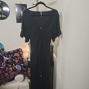 Free People Black Flutter Sleeve Maxi Dress